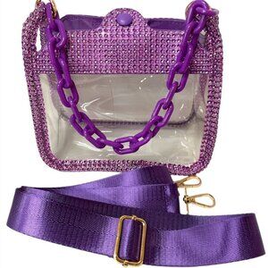 Rhinestones Clear Purple Crossbody Bag